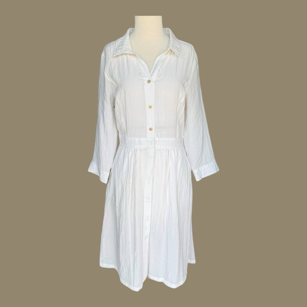 Fridaze Linen A-line Midi Long Sleeve Dress Women's XS Coastal Resort Wear